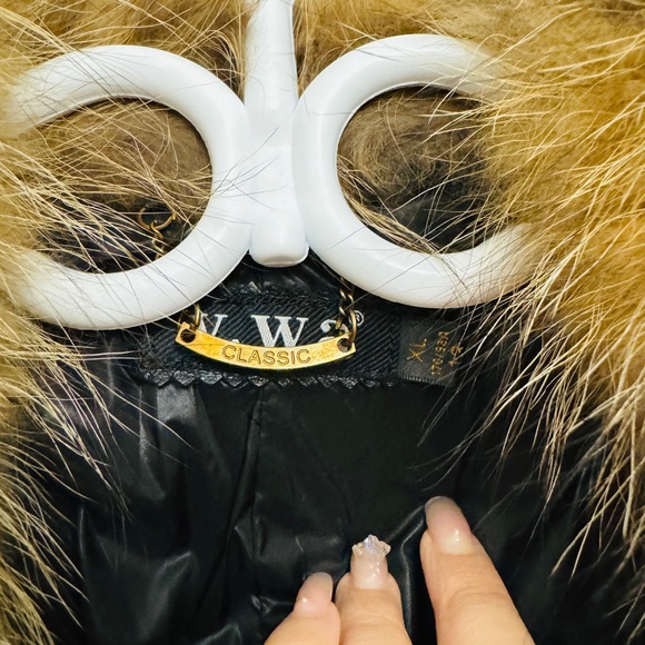 Genuine Lamb Leather with Real Fur Hood Down Jacket, Size L - Picture 10 of 14